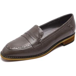 imageMona flying Womens Leather Penny Loafers Slip On Flats Office Ladies Casual ShoesDark Grey