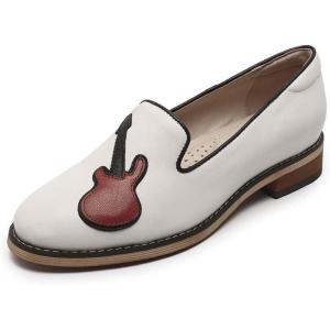 imageMona flying Womens Leather Penny Loafers Slip On Flats Office Ladies Casual ShoesOffwhite