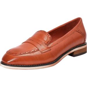 imageMona flying Womens Leather Penny Loafers Slip On Flats Office Ladies Casual ShoesWine