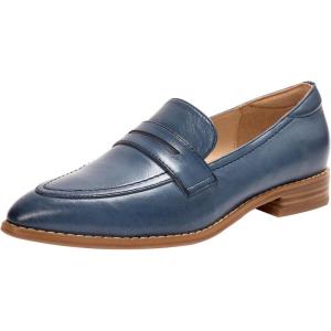 imageMona flying Womens Leather Pointed Toe Penny Loafer Dress Casual Slip on Flat Office Work Shoes for LadiesBlueness