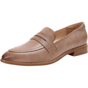 imageMona flying Womens Leather Pointed Toe Penny Loafer Dress Casual Slip on Flat Office Work Shoes for LadiesTan