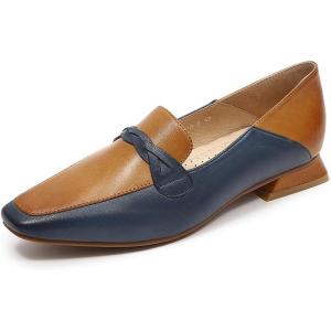 imageMona flying Womens Leather Square Toe Penny Loafer Comfort Dress Casual Slip on Flat Office Work Shoes for LadiesNavy Bluebrown