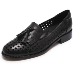 imageMona flying Womens Leather Tassel Loafers Slip On Flats Office Ladies Casual ShoesBlack