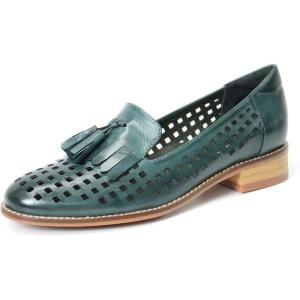 imageMona flying Womens Leather Tassel Loafers Slip On Flats Office Ladies Casual ShoesDark Green