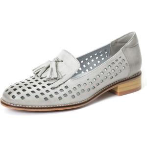 imageMona flying Womens Leather Tassel Loafers Slip On Flats Office Ladies Casual ShoesGrey White