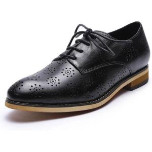 imageMona flying Womens Printed Oxfords Brogue Derby Ladies Lace up Leather ShoesBlack