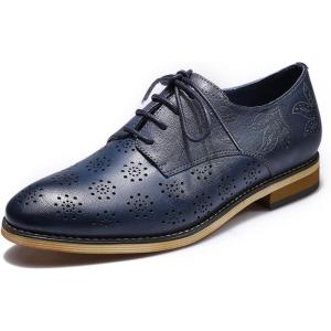 imageMona flying Womens Printed Oxfords Brogue Derby Ladies Lace up Leather ShoesBlue