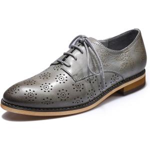 imageMona flying Womens Printed Oxfords Brogue Derby Ladies Lace up Leather ShoesGrey