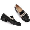 imageMona flying Womens Comfort Leather Round Toe Penny Loafers Dress Casual Slip On Flats Ladies Office Work ShoesBlackoffwhite