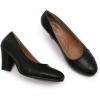imageMona flying Womens Retro Dress Pumps 7cm Chunky Heel Leather Dressy Shoes for LadiesDeep Black