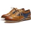 imageMona flying Womens Stacked Heel Wingtip Oxfords Ladies Comfortable Laceup Leather Brogue ShoesBrownblue