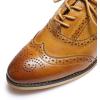 imageMona flying Womens Stacked Heel Wingtip Oxfords Ladies Comfortable Laceup Leather Brogue ShoesTan
