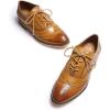 imageMona flying Womens Stacked Heel Wingtip Oxfords Ladies Comfortable Laceup Leather Brogue ShoesTan