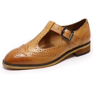 imageMona flying Womens Classic Wingtip Oxfords Mary Jane T Strap Flat Leather Shoes for LadiesBrown
