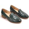 imageMona flying Womens Comfort Leather Round Toe Penny Loafers Dress Casual Slip On Flats Ladies Office Work ShoesDark Green