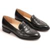 imageMona flying Womens Comfort Leather Round Toe Penny Loafers Dress Casual Slip On Flats Ladies Office Work ShoesPale Black