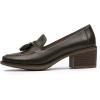 imageMona flying Womens Leather Chunky Mid Heel Tassel Loafers Pumps Vintage Office Work Heel Shoes for LadiesArmy Green