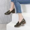 imageMona flying Womens Leather Chunky Mid Heel Tassel Loafers Pumps Vintage Office Work Heel Shoes for LadiesArmy Green